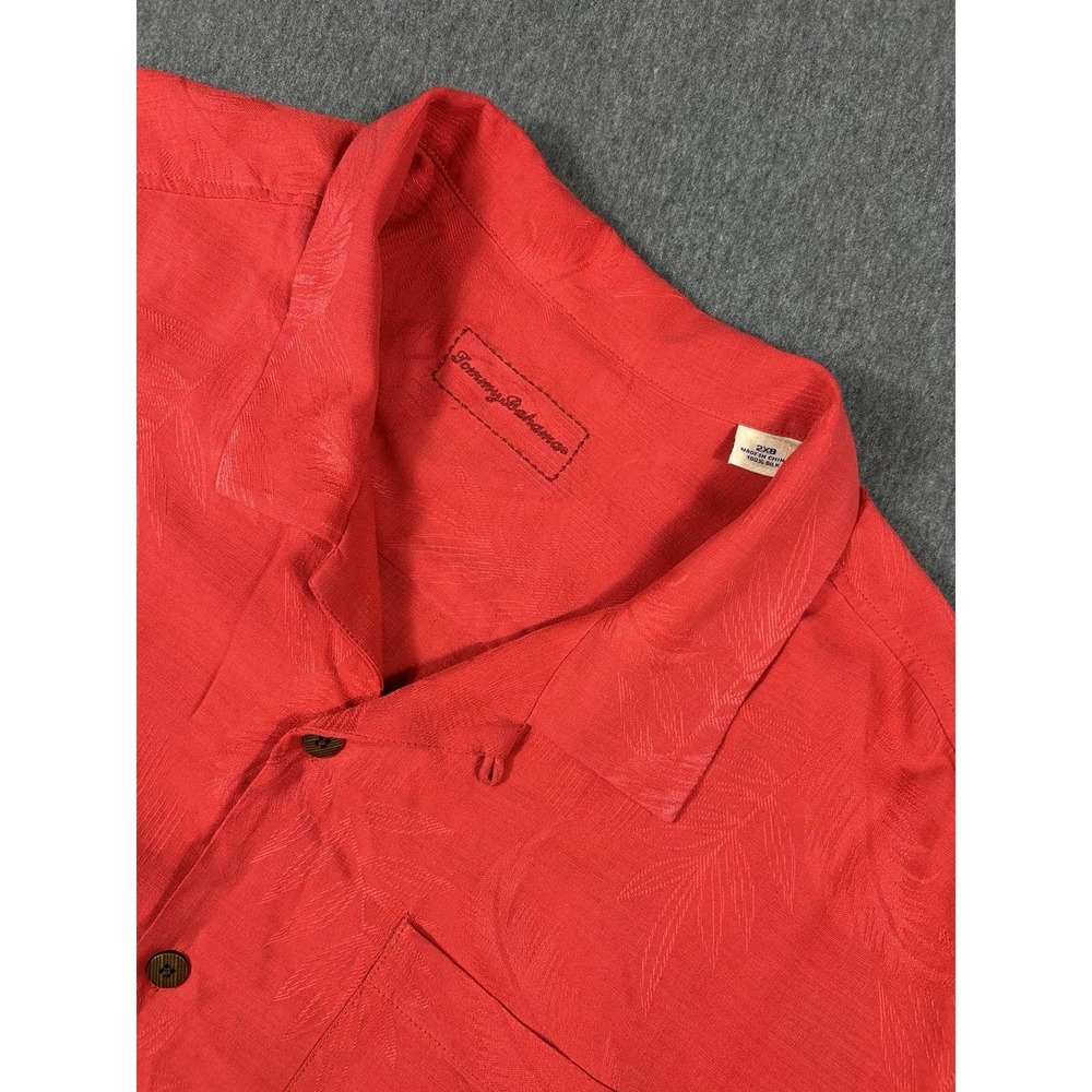 Tommy Bahama 100% Silk Red Tropical Leaf Jacquard Short Sleeve Shirt 2XB